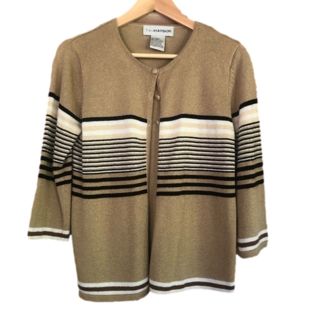 Sag Harbor striped layered cardigan & mock shell size small